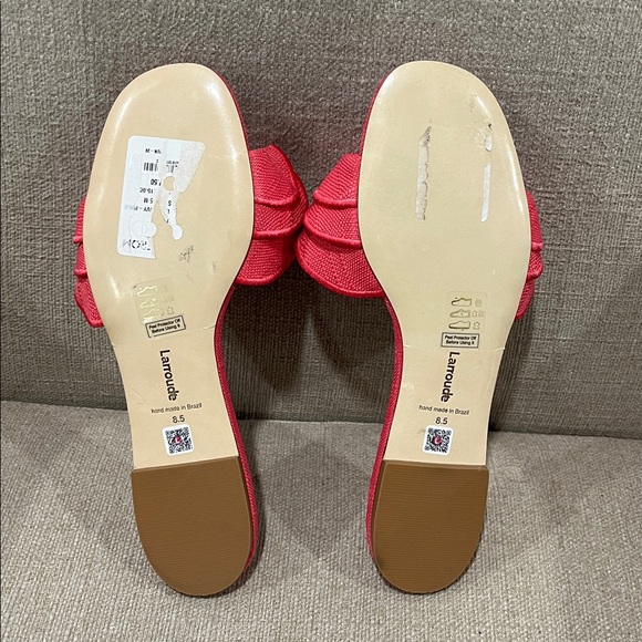 NEW Larroude Ivy Ruffle Slip On Mule Flat SANDALS Size 8.5 Pink Raffia - Picture 7 of 8